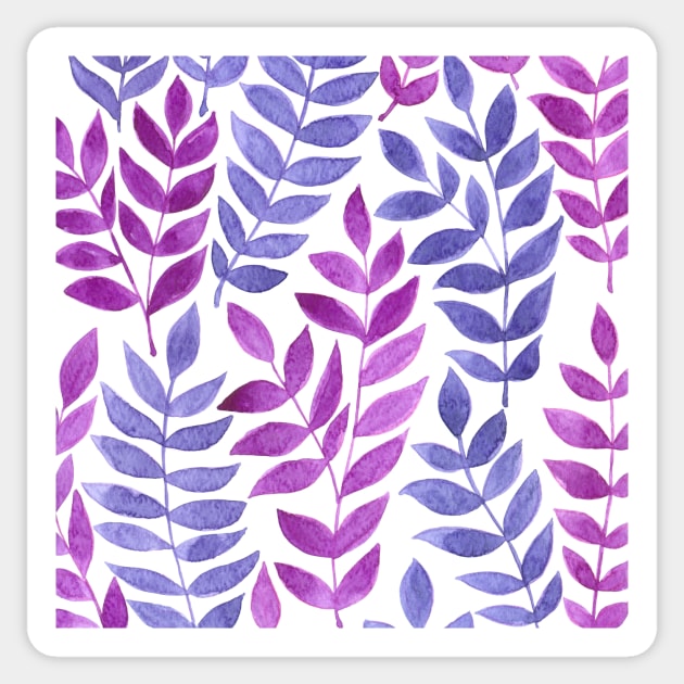 Watercolor leaves in magenta and violet Sticker by katerinamk